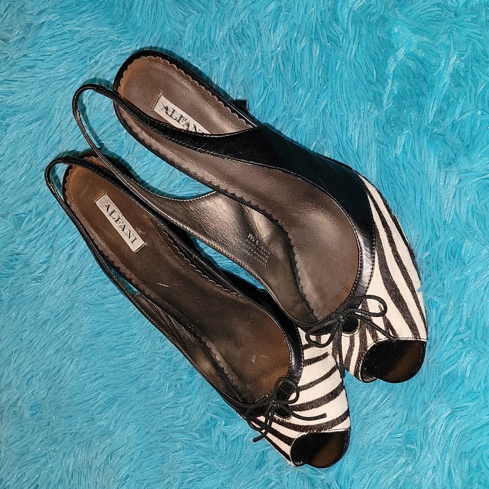 Alfani Mohair Zebra Print Slingback Heels Size 9.5